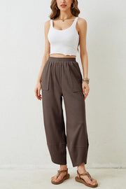 Solid Color Casual Elastic Waistband Wide-leg Pants