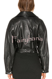 Fashion Lapel Long Sleeve Casual Zipper Pocket Leather Jacket