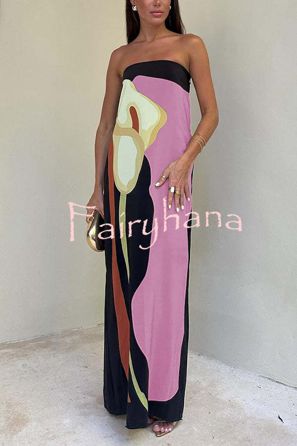 Jaime Abstract Floral Print Elasticated Off Shoulder Vacation Loose Maxi Dress
