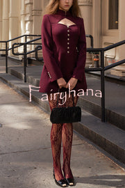 Elegant Long-sleeved Hollowed-out Button-down Slim-fit Mini Dress