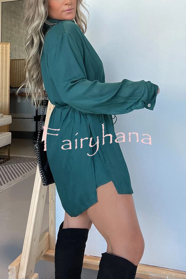 Solid Color Long Sleeve Button Casual Shirt-Style Rompers