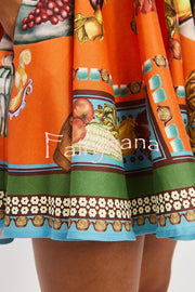 Linen Blend Unique Print Suspender Tie Casual Mini Dress