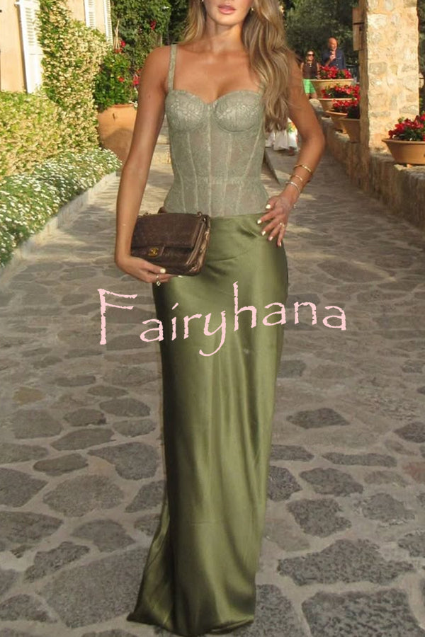In A Fairytale Lace Corset Back Lace-up Slip Stretch Bodysuit