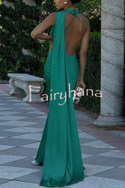 Crush on You Satin One Shoulder Backless Cape Maxi Dress