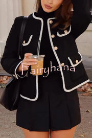 Fashionable Contrast Color Long Sleeve Button-decorated Casual Jacket