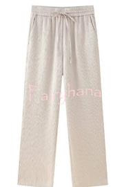 Fashionable Pleated Elastic Waist Tie Casual Pocket Wide-leg Pants