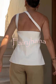 Full of Design Solid Color One Shoulder Asymmetric Slit Button Casual Vest