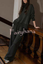 Barker High-Neck Long Sleeve Side Zipper Sweatshirt and Elastic Waist Pocketed Loose Pants Set