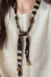 Vintage Pull-out Silk Scarf Beaded Necklace