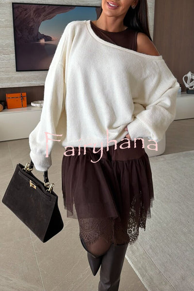 Upper East Chic Knit Wide Neck Long Sleeve Relaxed Sweater