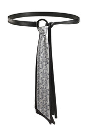 Vintage Silk Scarf Leather Thin Belt