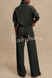Barker High-Neck Long Sleeve Side Zipper Sweatshirt and Elastic Waist Pocketed Loose Pants Set