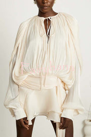 Ninah Glitter Fabric Pleated Balloon Sleeve Tiered Ruffle Hem Mini Dress