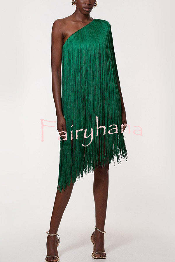 Fashion One-shoulder Slim-fit Elegant Tassel Mini Dress