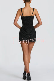 Cornelia Square Neck Back Lace-up Satin Drape Hem Mini Dress