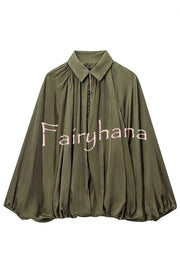 Fashion Lapel Loose Puff Long Sleeve Casual Zipper Jacket