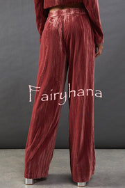 Solid Color Velvet Long-sleeved Waist Tie Top and Elastic Waist Casual Pocket Straight-leg Pants Set