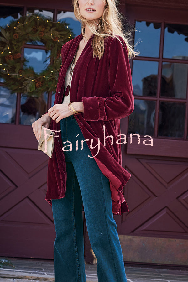 Solid Color Velvet Long-sleeved Loose Mid-length Coat