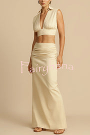 Wardrobe Essential Ruched Detail Mid-rise Slit Maxi Skirt