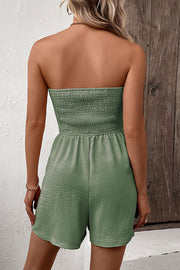 Solid Color Tube Top Button Pleated Casual Rompers