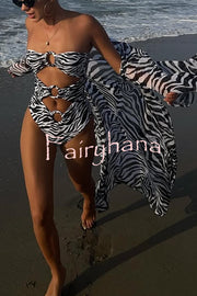 Marsie Zebra-print Ring Cutout Details Off Shoulder Stretch One-Piece Swimsuit