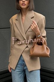 Solid Color Loose Lapel Long Sleeve Button Blazer