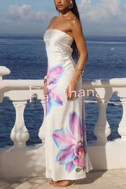 Floral Print Sexy Strapless Backless Holiday Maxi Dress