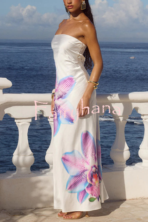Floral Print Sexy Strapless Backless Holiday Maxi Dress