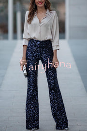 Living The Dream Satin Long Sleeve Button Relaxed Blouse