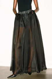 Avant-garde Fashion Denim Flowing Organza Patchwork Pocketed Wide Leg Jeans