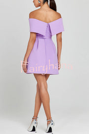 Elegant Evening Lapel Bandeau Removable Belt Pocketed Mini Dress