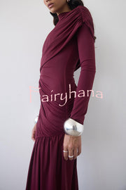 Solid Color Long-sleeved Pleated Slim-fit Elegant Ribbon Mini Dress