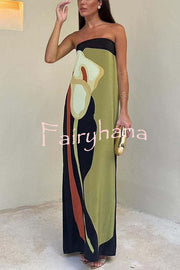 Jaime Abstract Floral Print Elasticated Off Shoulder Vacation Loose Maxi Dress