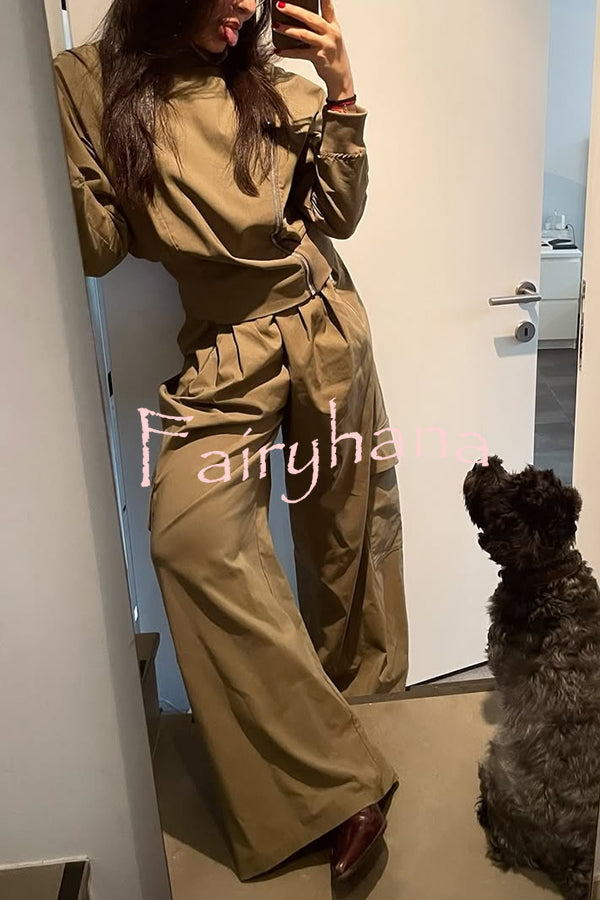 Fashionable High-neck Long-sleeved Zippered Simple Jacket
