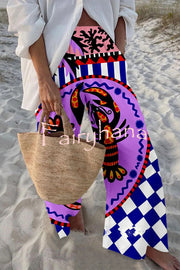 Unique Marine Print Elastic Waist Loose Pocket Pants