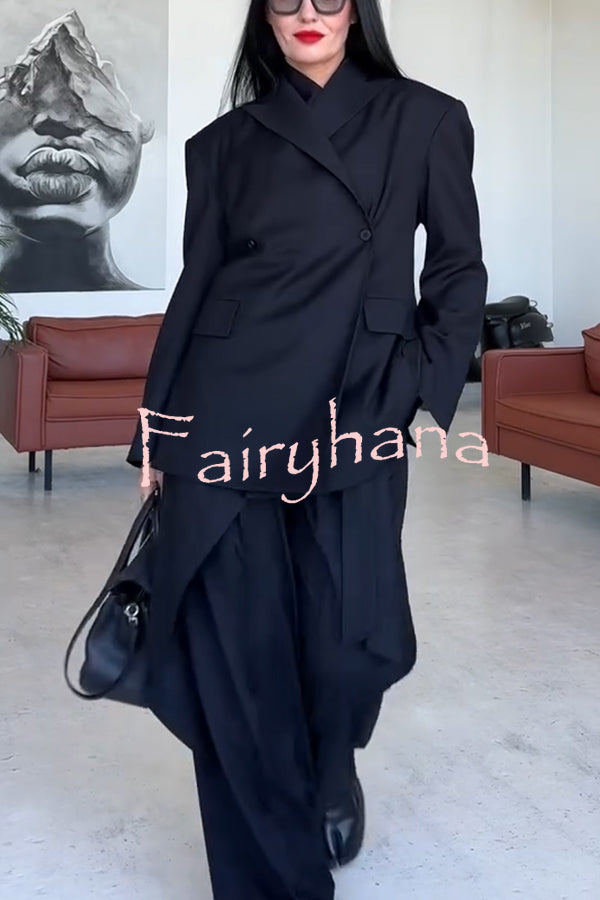 Urban Charm Shoulder Pads Asymmetrical Back Button Lapel Oversized Blazer