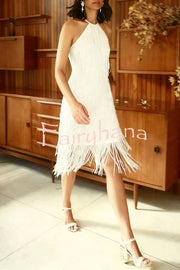 Sexy Sleeveless Halter Neck Tassel Sequin Mini Dress