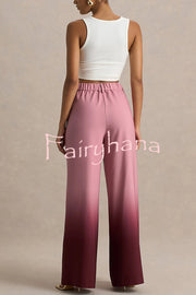 Enya Ombre Print Elastic Waist Pocketed Wide Leg Pants