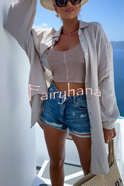Summer Breeze Linen Blend Sequin Magic Eye Desig Oversized Relax Shirt