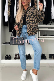 Leopard Print Loose Long-sleeved Pocket Casual Jacket