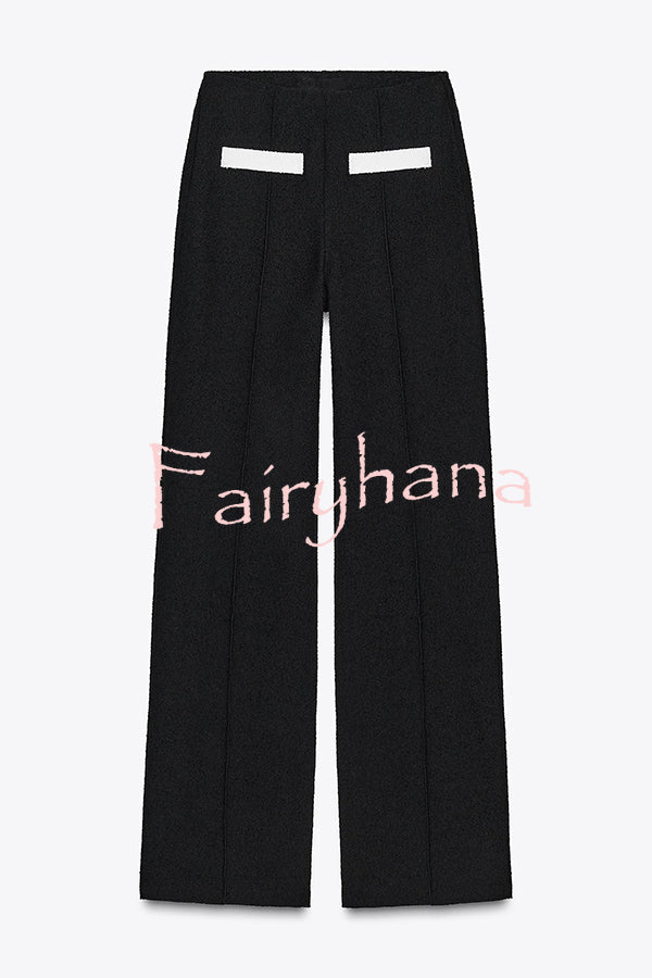 Fashion Contrast Color Stretch High Waist Casual Straight Pants