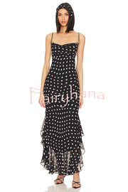 Kaylee Chiffon Polka Dot Ruffled Tiered Hem Scarf Maxi Dress