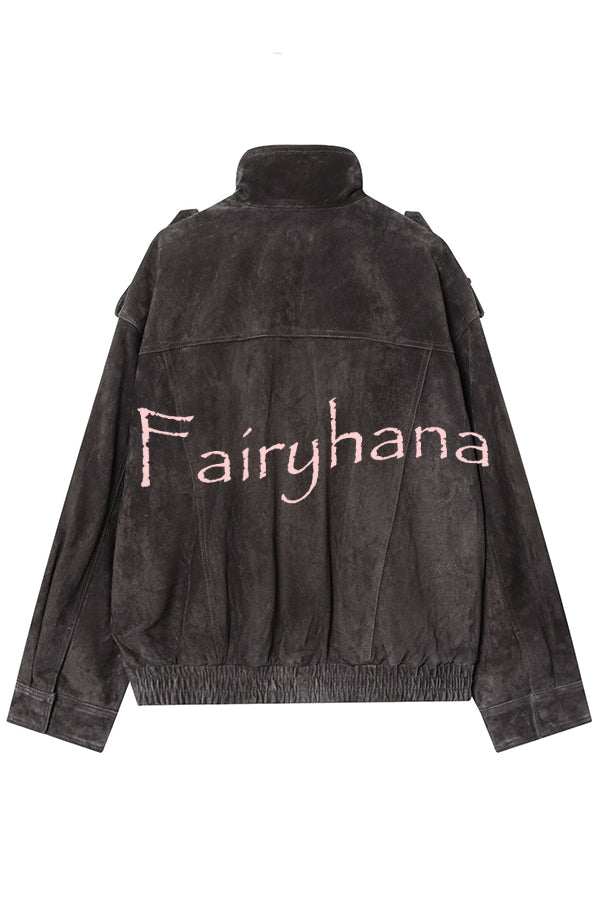 Fashionable Suede Loose Pocket Leather Jacket