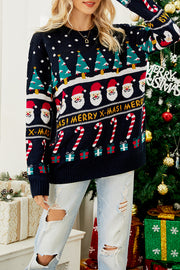 Christmas Print Crew Neck Long Sleeve Sweater
