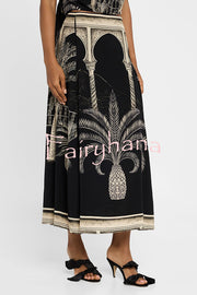 Satin Botanical Print Sleeveless Lounge Top and Midi Skirt Set
