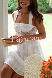 Bohemian Style Suspender Hollow Stitching Lace Up Mini Dress
