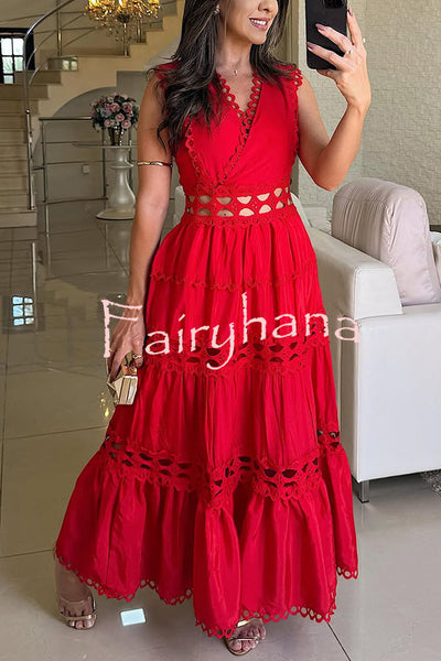 Eternal Grace Crochet Cutout Lace Trim A-line Maxi Dress
