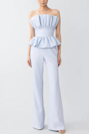 Every Occasion Crepe Panel Ruffles Strapless Top and High Rise Pocketed Flare Pants Set