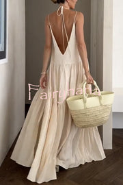 Beach Day Linen Blend Back Tie-up A-line Layered Maxi Dress