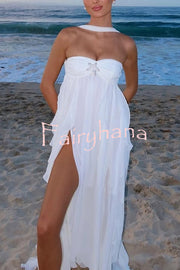 Resort Style Romantic Ruffles Open Back Stars Decorated Beach Maxi Dress